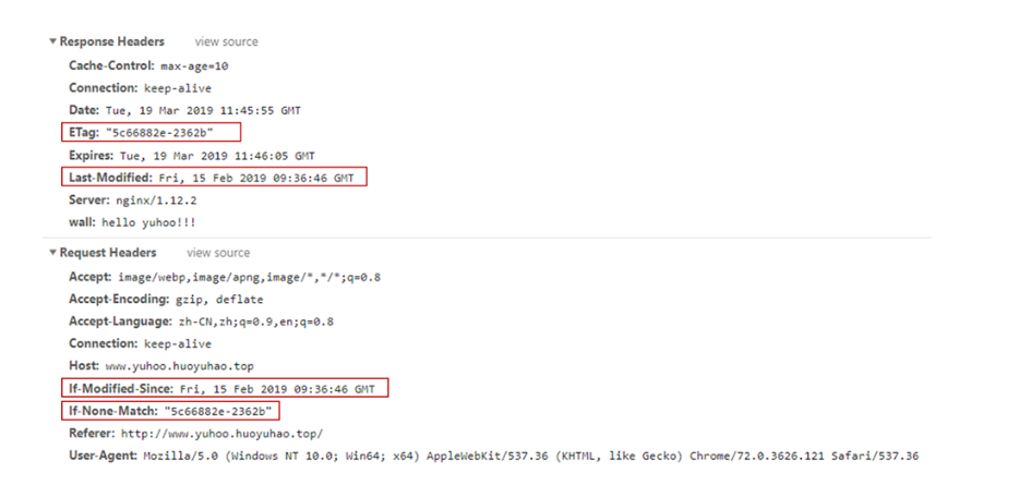 协商缓存请求头/响应头信息